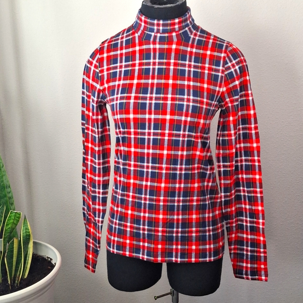 NWOT J.CREW Women's Plaid Turtleneck Long Sleeve size M